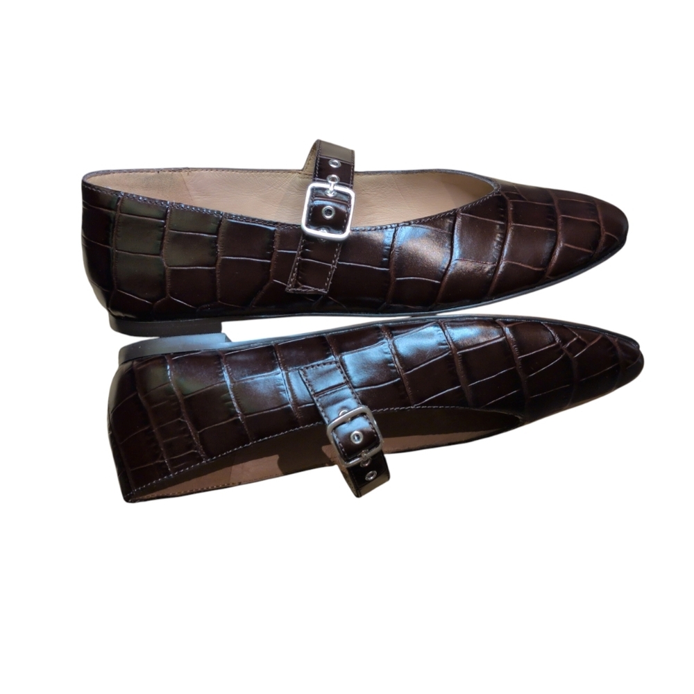 Madewell Remy Mary Jane Flat croc-stamped leather adjustable buckle strap size 8 - Picture 3 of 8